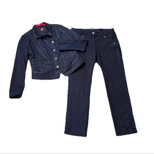 Sassofono Women’s Military style Blue Soft Denim Set W/Faux Leather Trim Size L